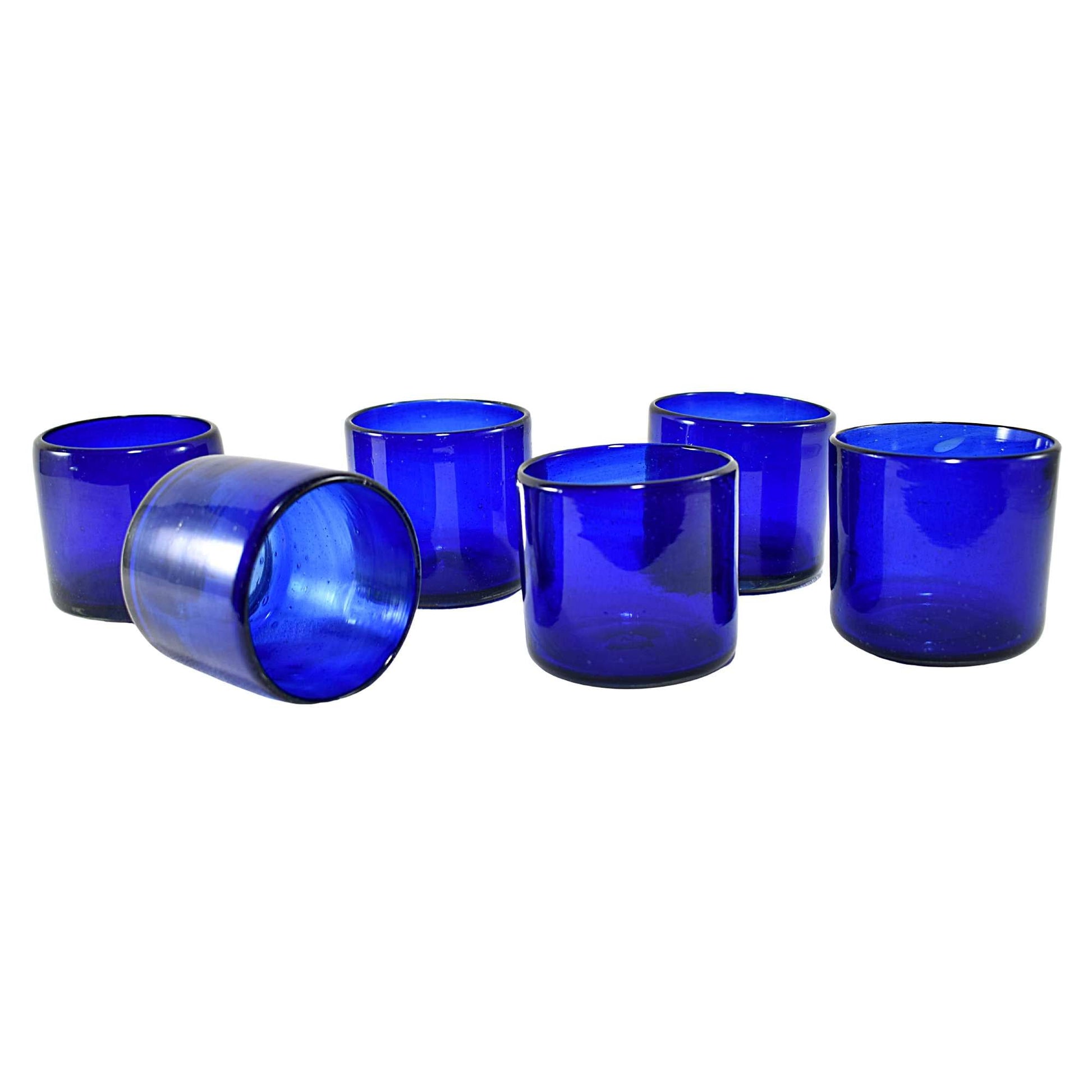 Vasos Vidrio Soplado | Set de 6 Piezas | Artesanales | (Azul Cobalto, Old Fashioned 8 Oz.) - MAREY -