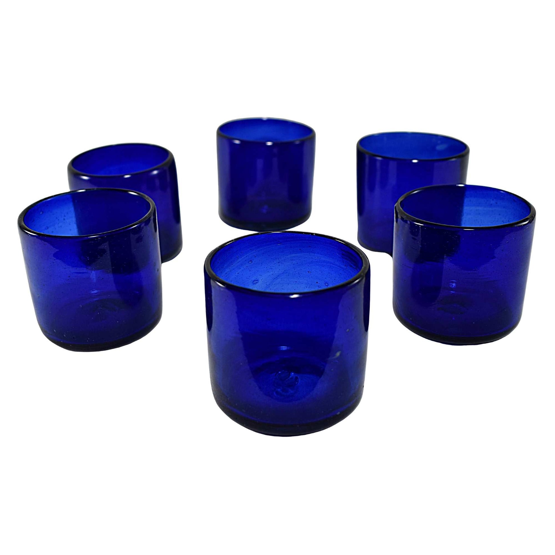 Vasos Vidrio Soplado | Set de 6 Piezas | Artesanales | (Azul Cobalto, Old Fashioned 8 Oz.) - MAREY -