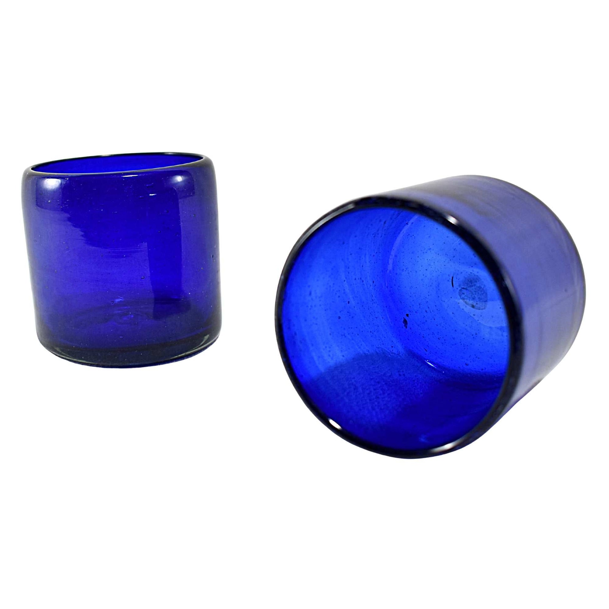 Vasos Vidrio Soplado | Set de 6 Piezas | Artesanales | (Azul Cobalto, Old Fashioned 8 Oz.) - MAREY -