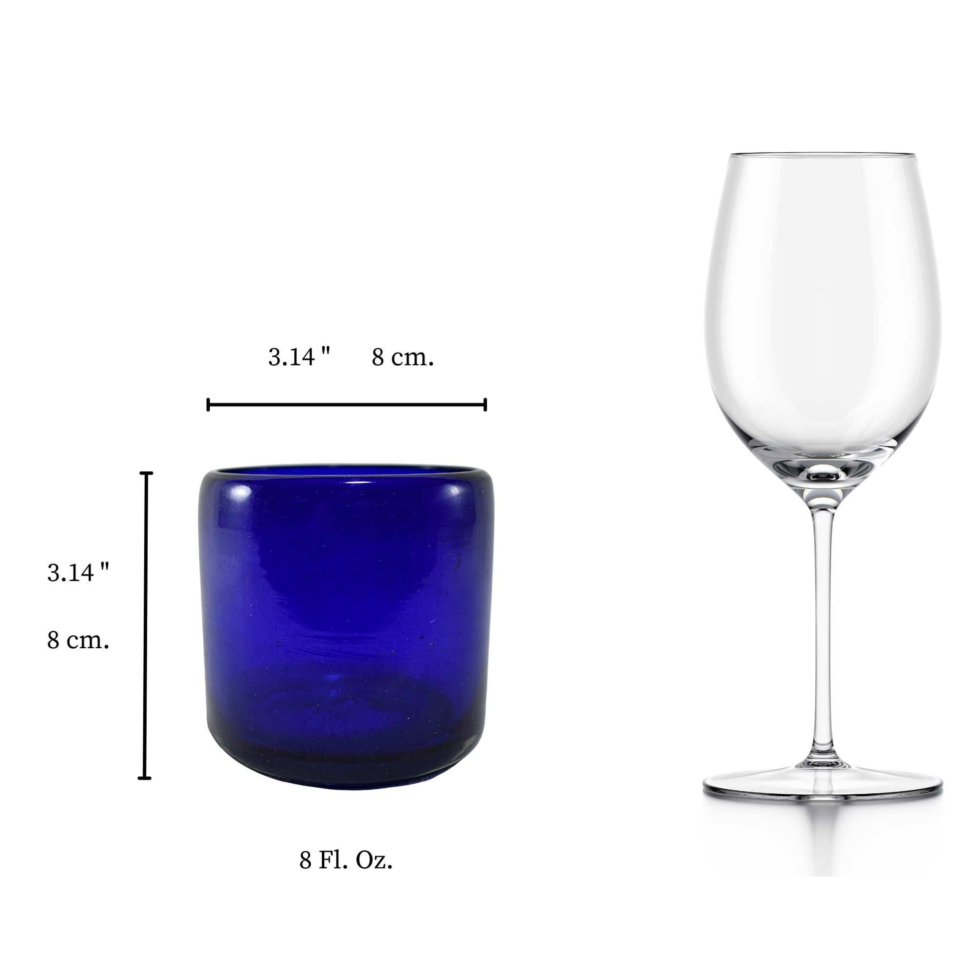 Vasos Vidrio Soplado | Set de 6 Piezas | Artesanales | (Azul Cobalto, Old Fashioned 8 Oz.) - MAREY -