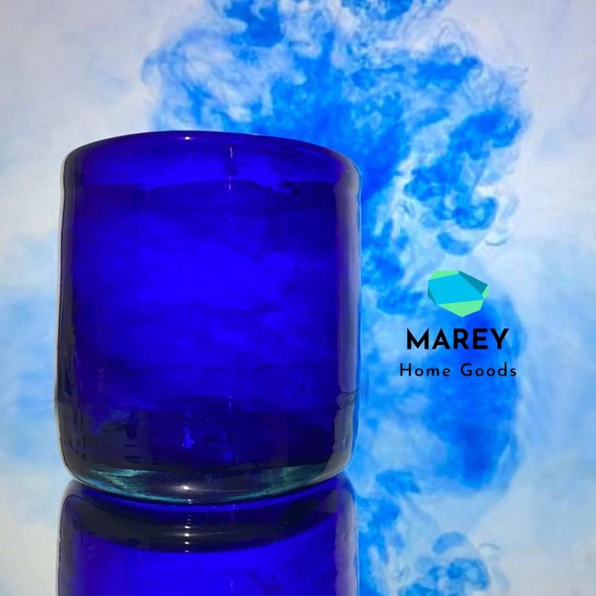 Vasos Vidrio Soplado | Set de 6 Piezas | Artesanales | (Azul Cobalto, Old Fashioned 8 Oz.) - MAREY -
