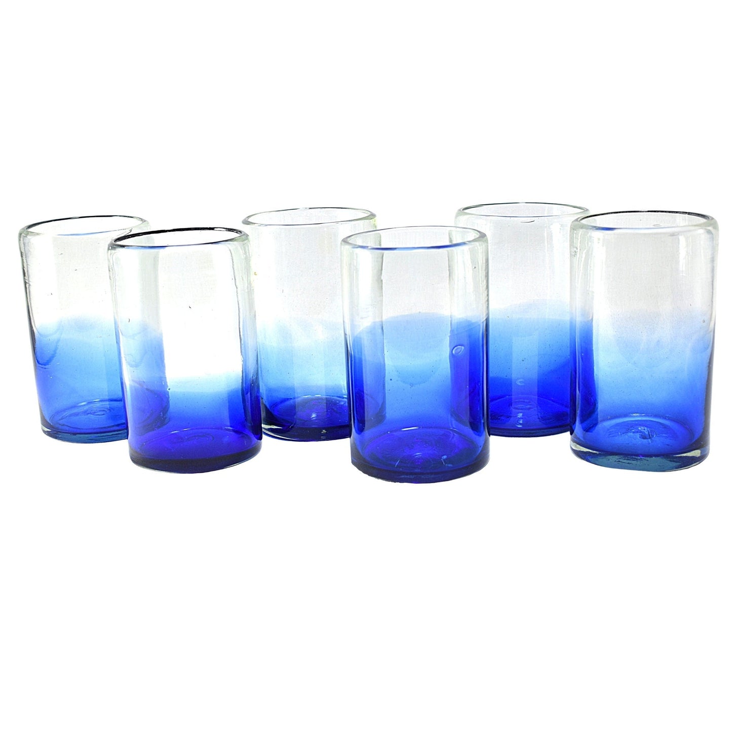 Vasos Vidrio Soplado | Set de 6 Piezas | Hechos Artesanalmente en México | (Base Azul Cobalto, Agua 16 Oz.) - MAREY -