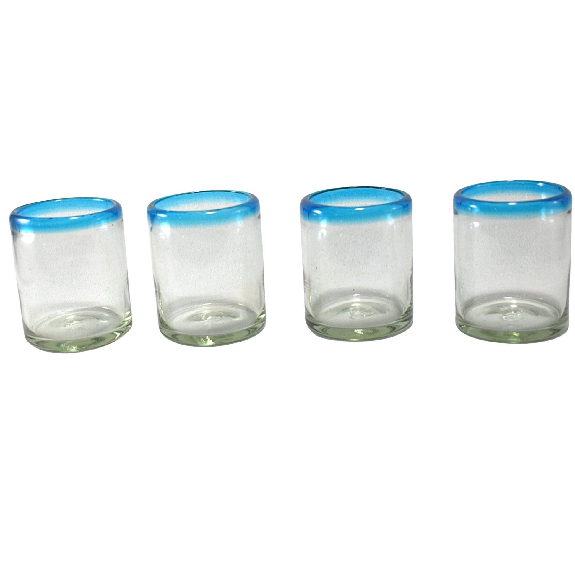 MAREY Mexican Drinking Glasses Artisan Crafted Blownglass Set of 6 Pieces  100% Recycled Glass aqua Rim, Water 16 Oz. 