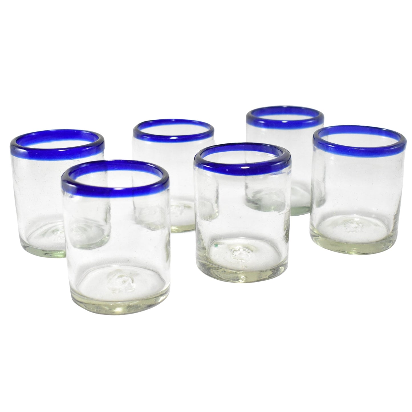 Vasos Vidrio Soplado | Set de 6 Piezas | Hechos Artesanalmente en México | (Filo Azul Cobalto, Old Fashioned 10 Oz.) - MAREY -