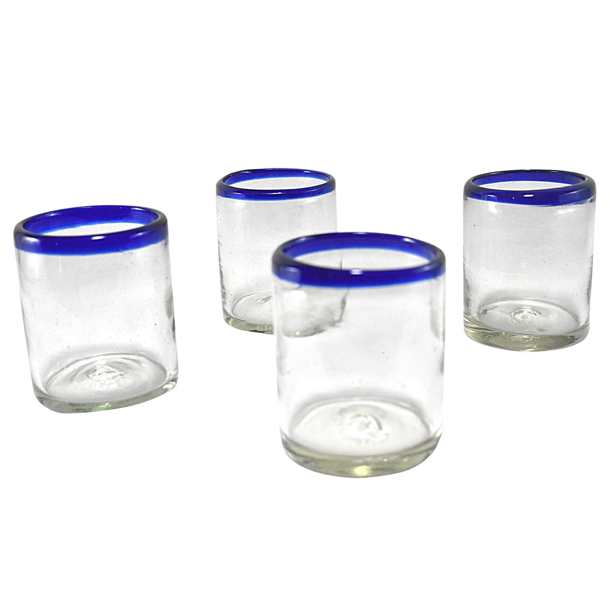 Vasos Vidrio Soplado | Set de 6 Piezas | Hechos Artesanalmente en México | (Filo Azul Cobalto, Old Fashioned 10 Oz.) - MAREY -