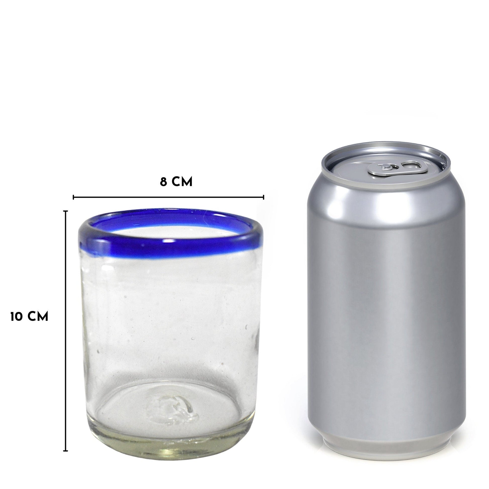 Vasos Vidrio Soplado | Set de 6 Piezas | Hechos Artesanalmente en México | (Filo Azul Cobalto, Old Fashioned 10 Oz.) - MAREY -