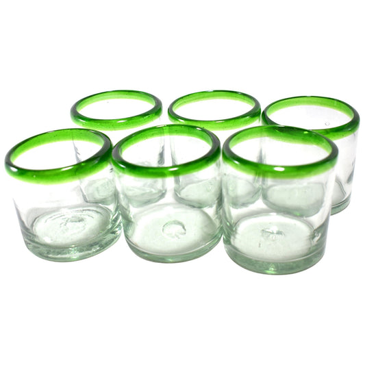 Vasos Vidrio Soplado | Set de 6 Piezas | Hechos Artesanalmente en México |(Filo Verde, Old Fashioned 8 Oz.) - MAREY -