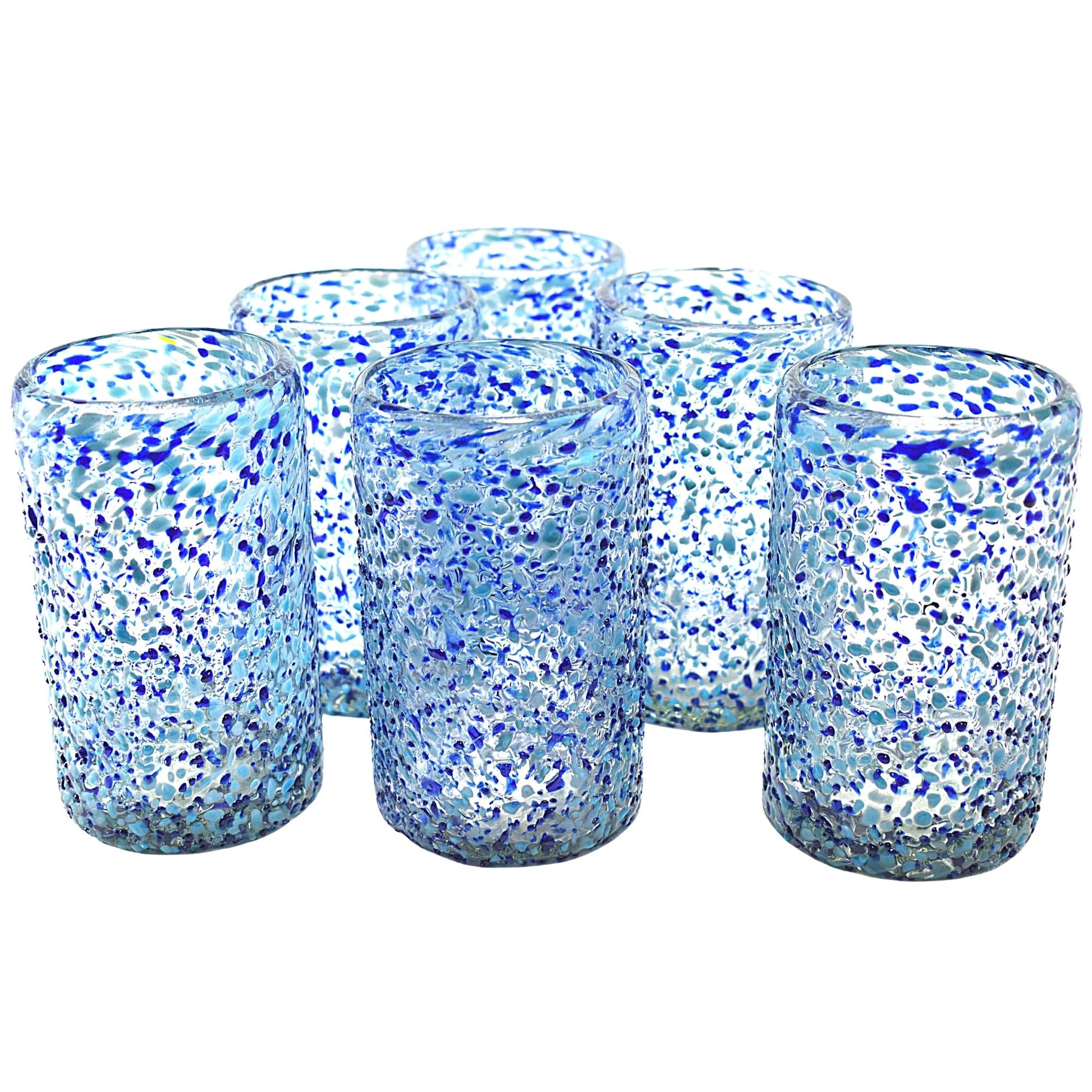 Vasos Vidrio Soplado | Set de 6 Piezas | Hechos Artesanalmente en México (Granizado Cielo, Agua 16 Oz.) - MAREY -