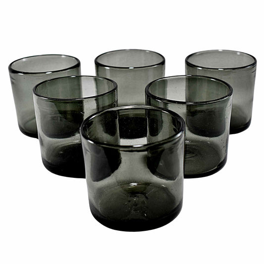 Vasos Vidrio Soplado | Set de 6 Piezas | Hechos Artesanalmente en México | Old Fashioned (Humo, 8 Oz.) - MAREY -