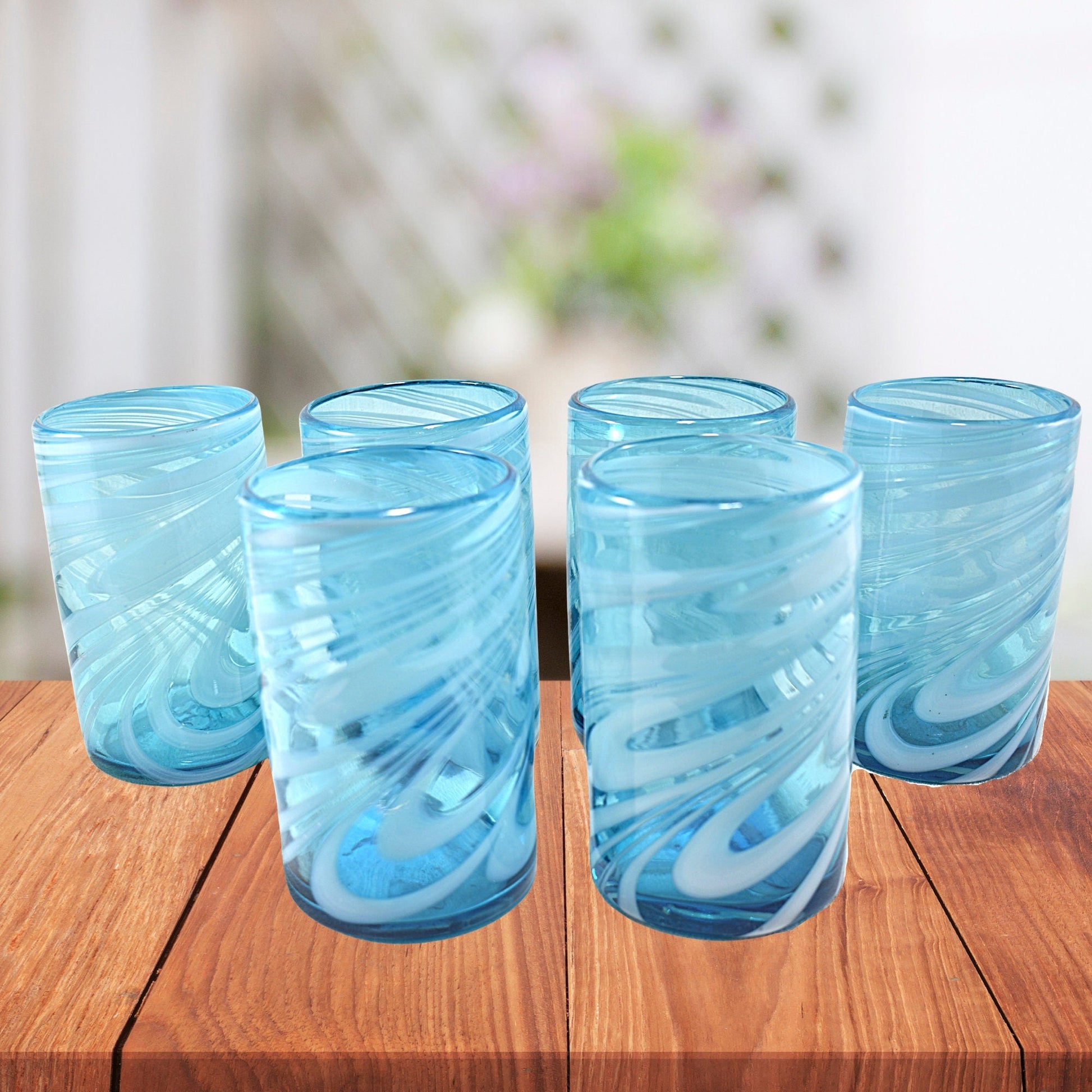 Vasos Vidrio Soplado | Set de 6 Piezas | Hechos Artesanalmente en México | (Poseidon –natural–, Agua 16 Oz.) - MAREY -