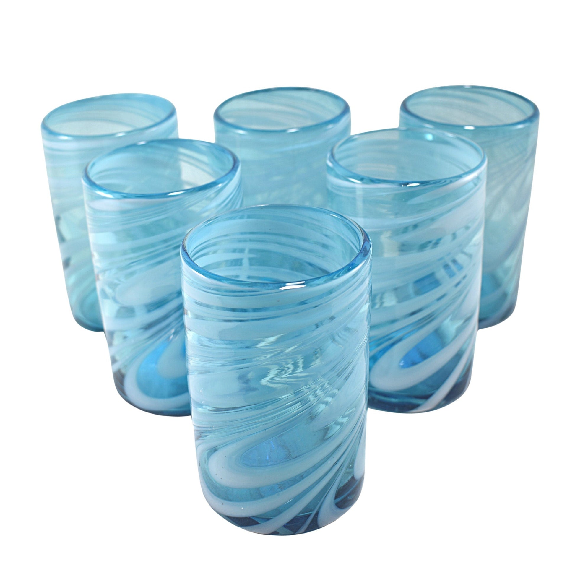 Vasos Vidrio Soplado | Set de 6 Piezas | Hechos Artesanalmente en México | (Poseidon –natural–, Agua 16 Oz.) - MAREY -