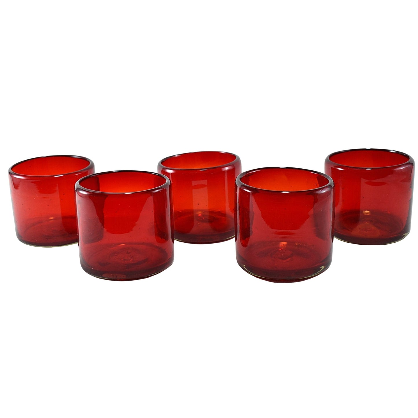 Vasos Vidrio Soplado | Set de 6 Piezas | Hechos Artesanalmente en México | (Rojo Solido, Old Fashioned 8 Oz.) - MAREY -
