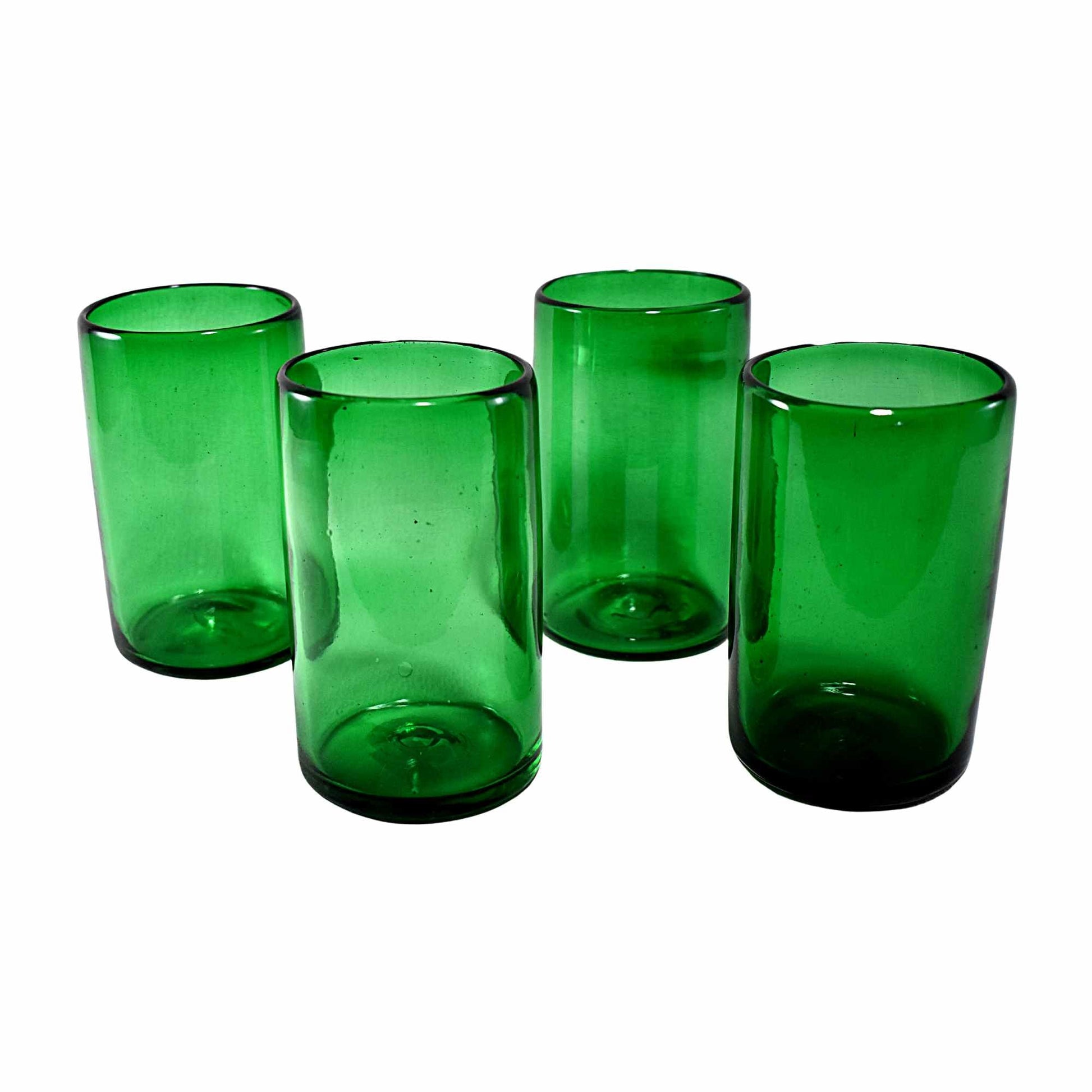 Vasos Vidrio Soplado | Set de 6 Piezas | Hechos Artesanalmente en México | (Verde Sólido, Agua 16 Oz.) - MAREY -
