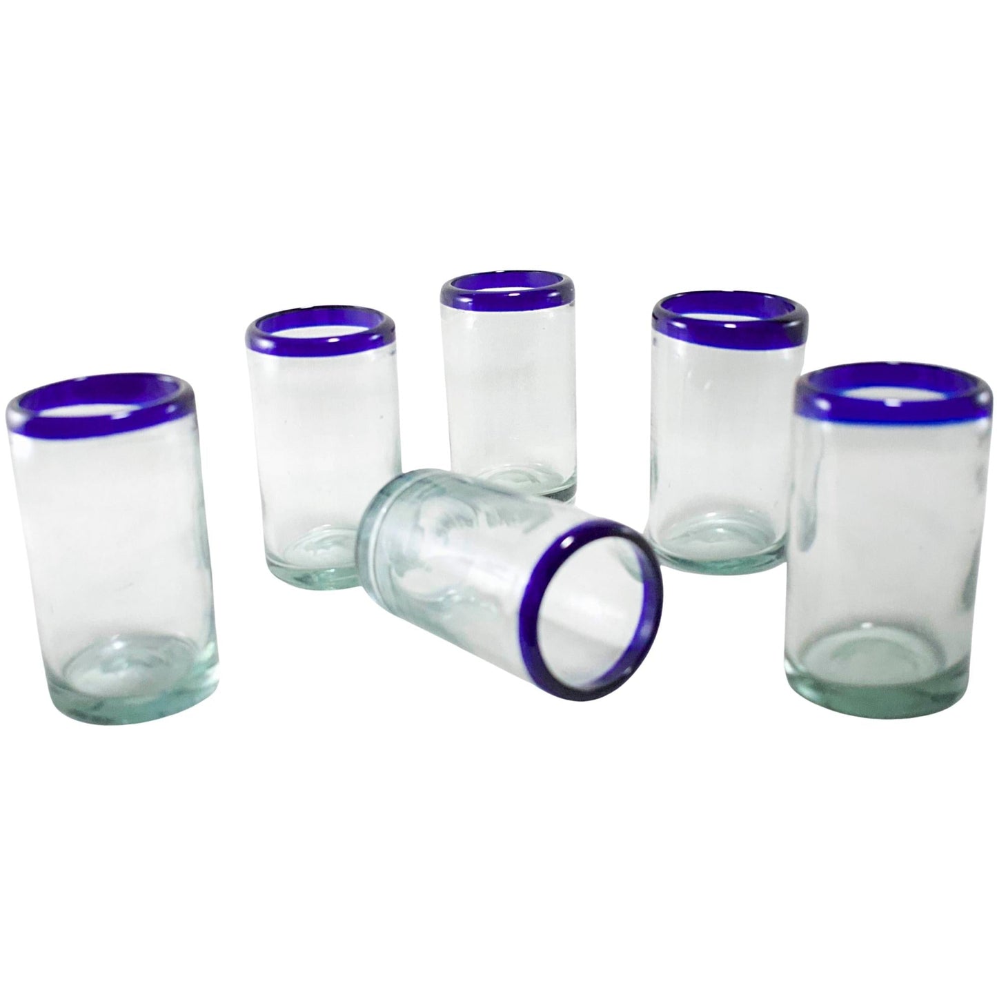 Vasos Vidrio Soplado | Vaso Jugo | Set de 6 Piezas | Hechos Artesanalmente en México | (Filo Azul Cobalto, 8 Oz.) - MAREY -